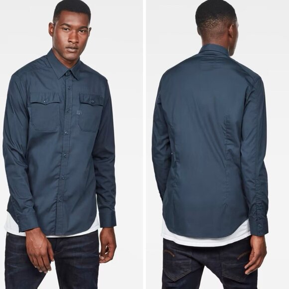 G Star Raw Mens Correct Landoh Slim Shirt XXS L/S Atton Stretch Poplin Carbide - Picture 12 of 13